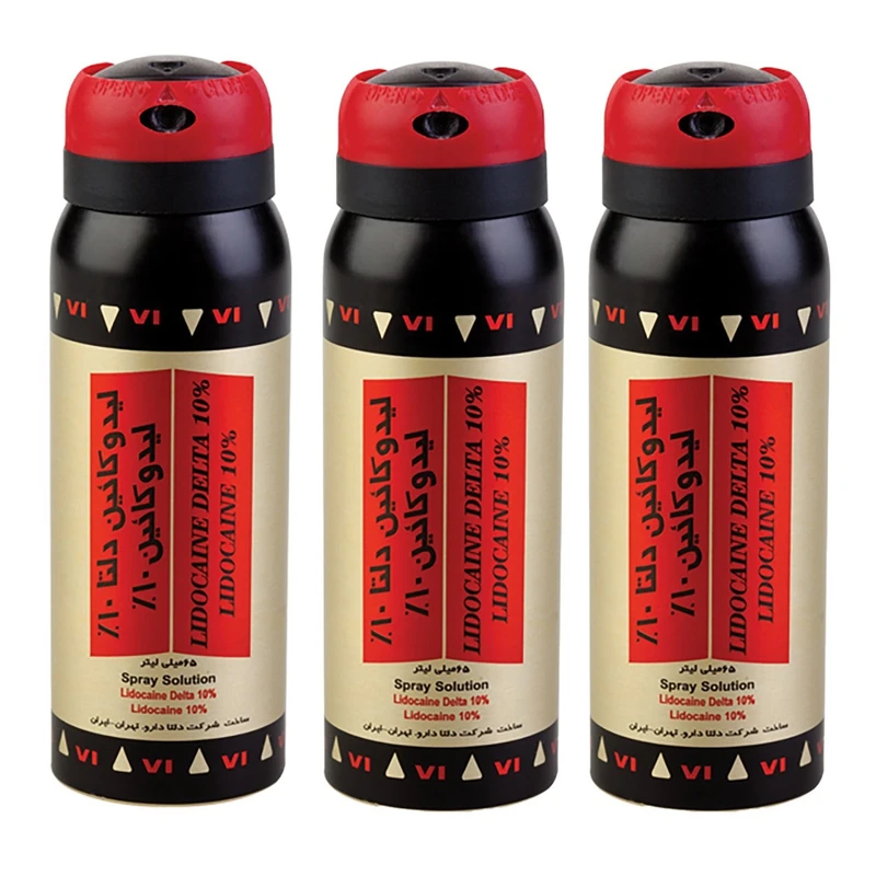 اسپری تاخیری دلتا دارو مدل کلاسیک کد Lidocaine 10% حجم 65 میلی لیتر مجموعه 3 عددی