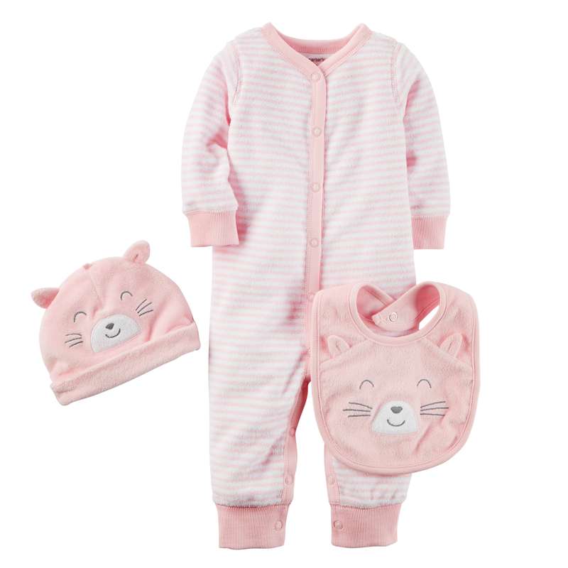 ست 3 تکه لباس نوزادی کارترز مدل خرس رنگ صورتی