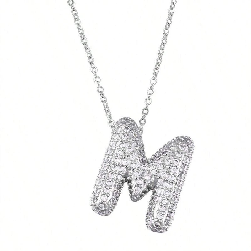 گردنبند زنانه مدل جواهری نگین دار طرح حرف M کد 412