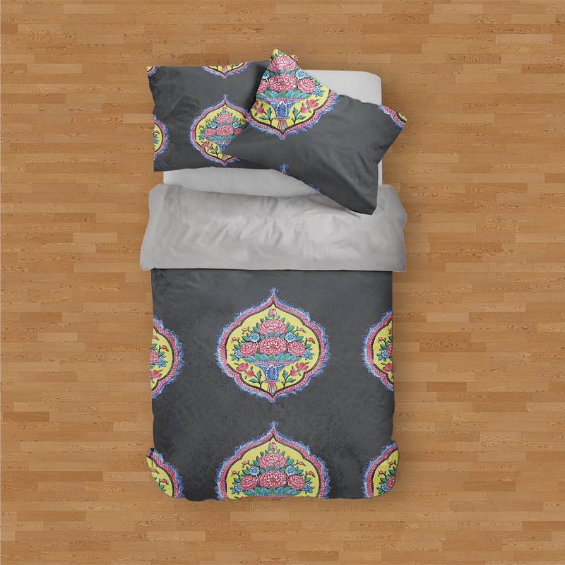 سرویس روتختی مدوپد طرح نه خانه گل فرنگ مدل png00081 یک نفره 4 تکه