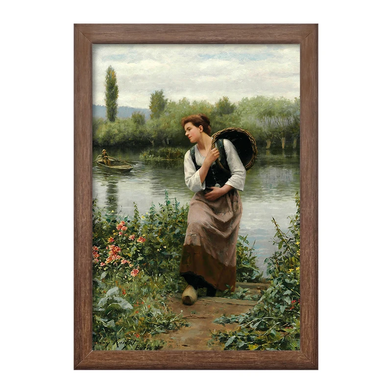 تابلو خندالو طرح نقاشی یک زن با یک سبد اثر دانیل ریدوی نایت کد F12455