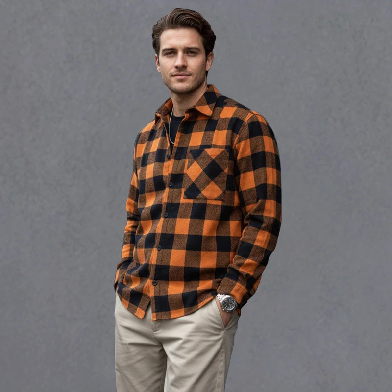 پیراهن آستین بلند یقه برگردان مردانه مدل 1211