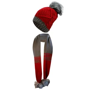 ست کلاه و شال گردن بافتنی بچگانه سام مدل 204 رنگ زرشکی