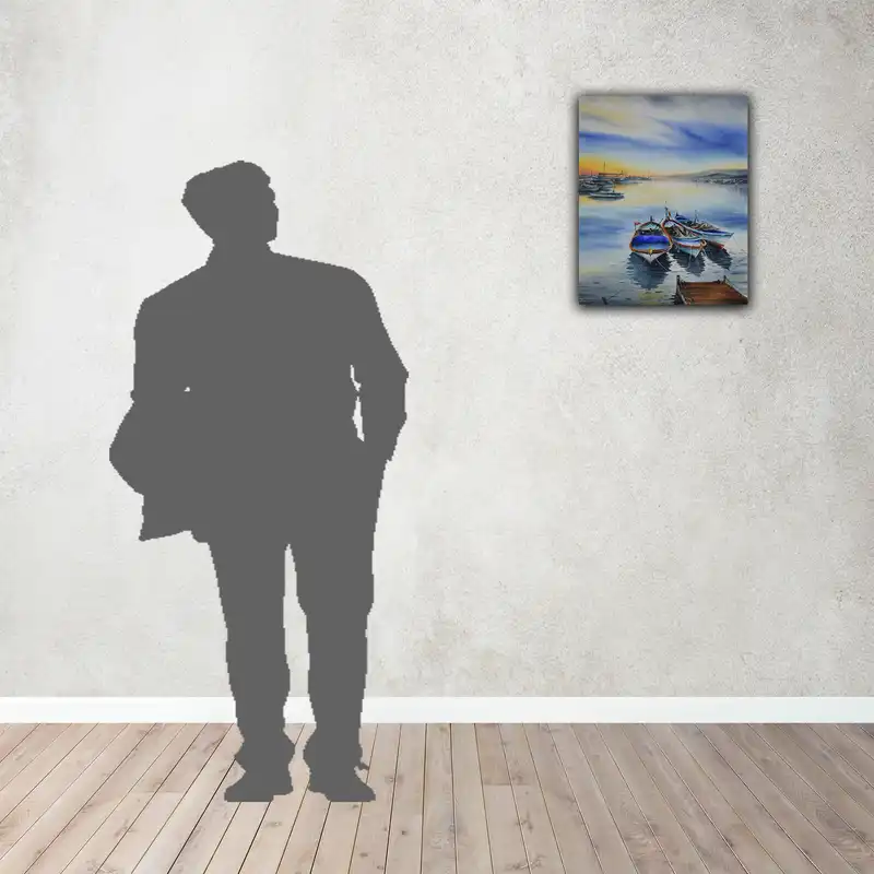 نقاشی آبرنگ طرح قایق در دریاچه کد 010