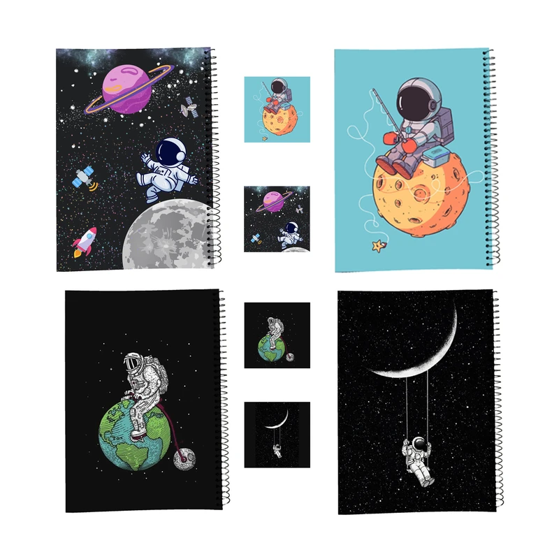 دفتر مشق 100 برگ طرح فضانورد کد A1 به همراه برچسب مجموعه 8 عددی