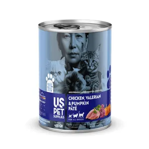 کنسرو غذای گربه بالغ یو اس پت مدل های‌پریمیوم طعم مرغ، کدو و سنبل‌ الطیب وزن 430 گرم