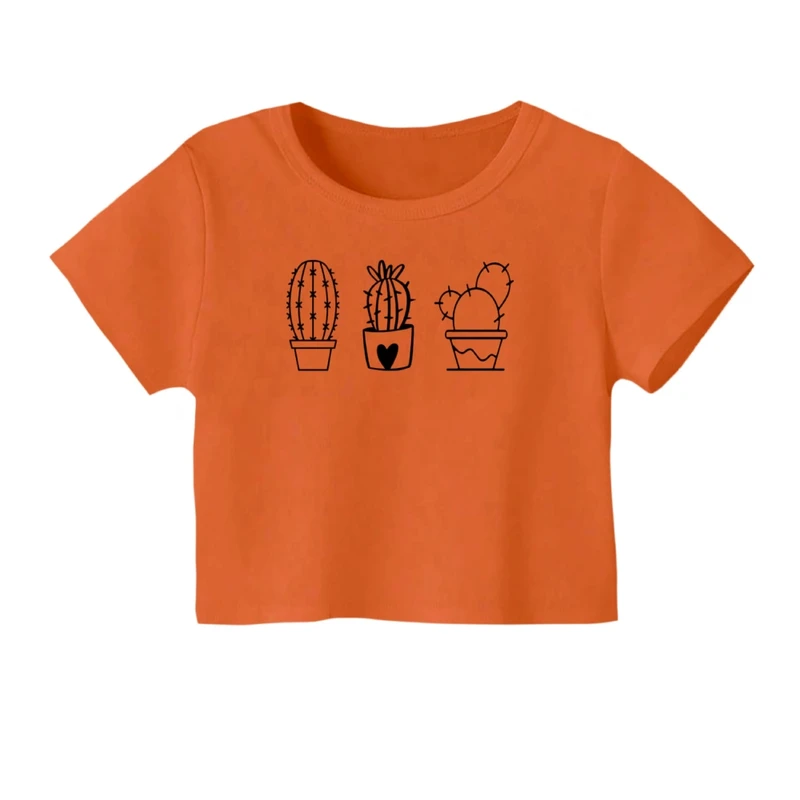 کراپ‌ تی‌شرت آستین کوتاه زنانه مدل کاکتوس خطی 1