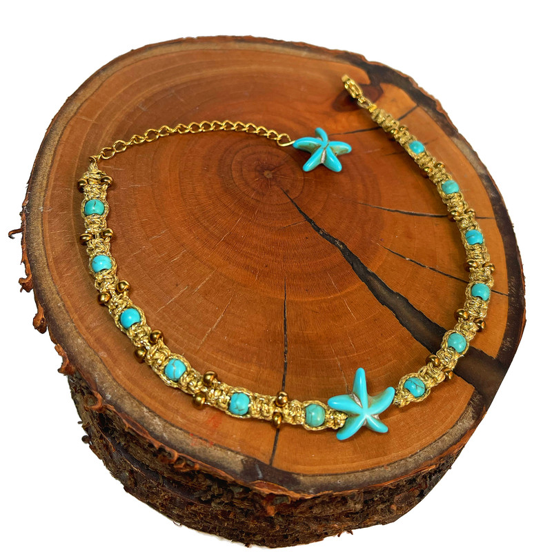 پابند زنانه دل تافته مدل ستاره دریایی فیروزه ایی کد Del_A33 پابند زنانه دل تافته مدل ستاره دریایی فیروزه ایی کد Del_A33