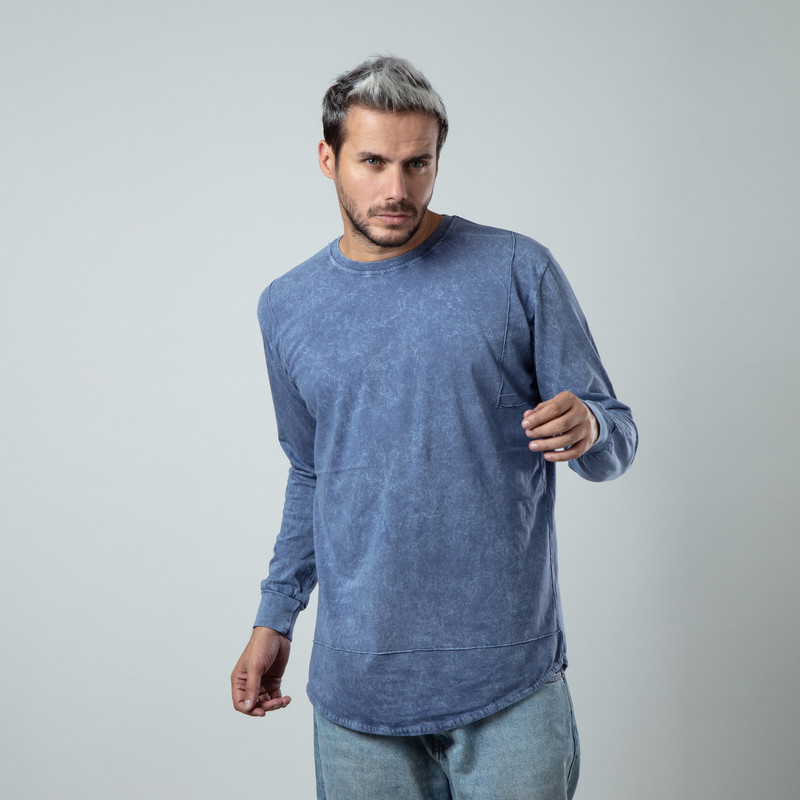 تی شرت آستین بلند مردانه باینت مدل 568-2 سنگشور آبی