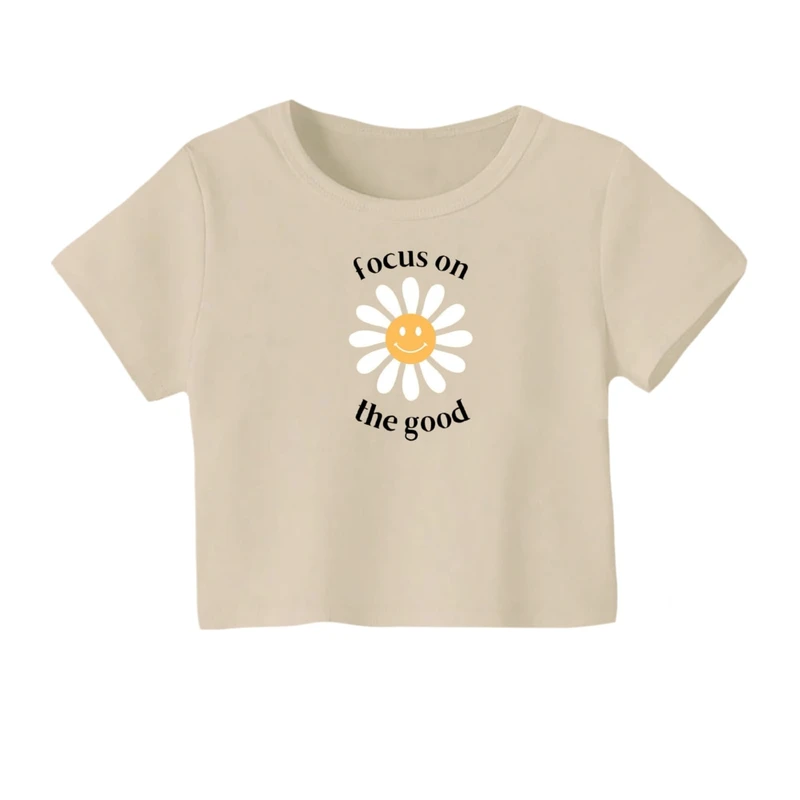 کراپ‌ تی‌شرت آستین کوتاه زنانه مدل تکست مینیمال کد 05