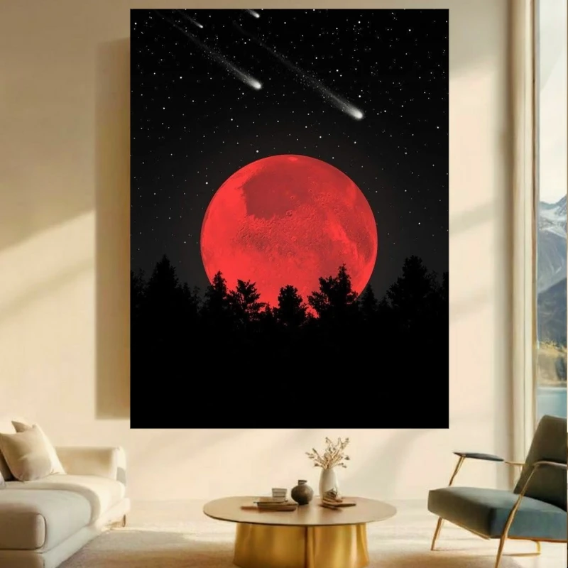 تابلو بوم طرح ماه کامل پشت درخت کد FP105236