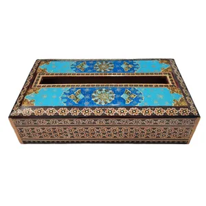 جعبه دستمال کاغذی خاتم کاری مدل معمولی اسلیمی کد 203