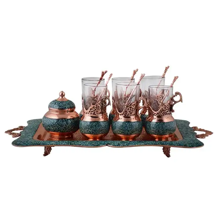 سرویس چای خوری 8 پارچه فیروزه کوبی مدل F018