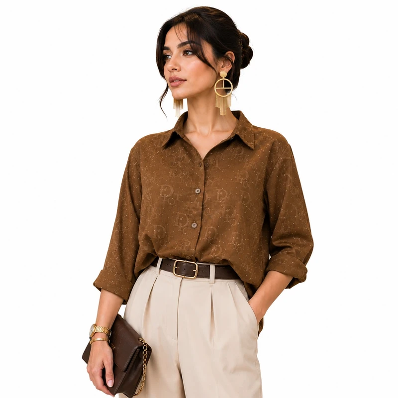 شومیز زنانه آستین سه ربع مازراتی نگین‌ دار مدل 01