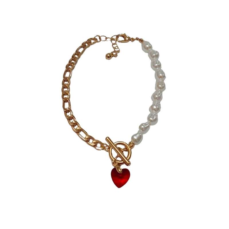 دستبند زنانه مدل قلب و مروارید زنجیری
