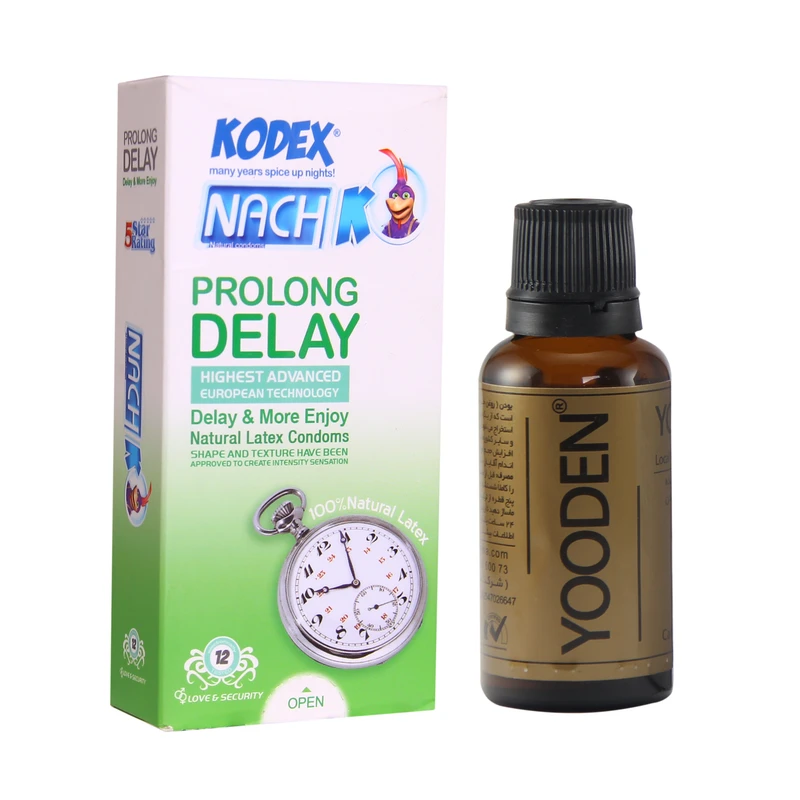 کاندوم کدکس مدل Prolong Delay بسته 12 عددی به همراه روغن یودن کد 01 حجم 30 میلی لیتر