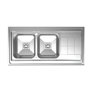 سینک ظرفشویی استیل روکار دو لگنه کن مدل ۹۱۳۲s لگن چپ