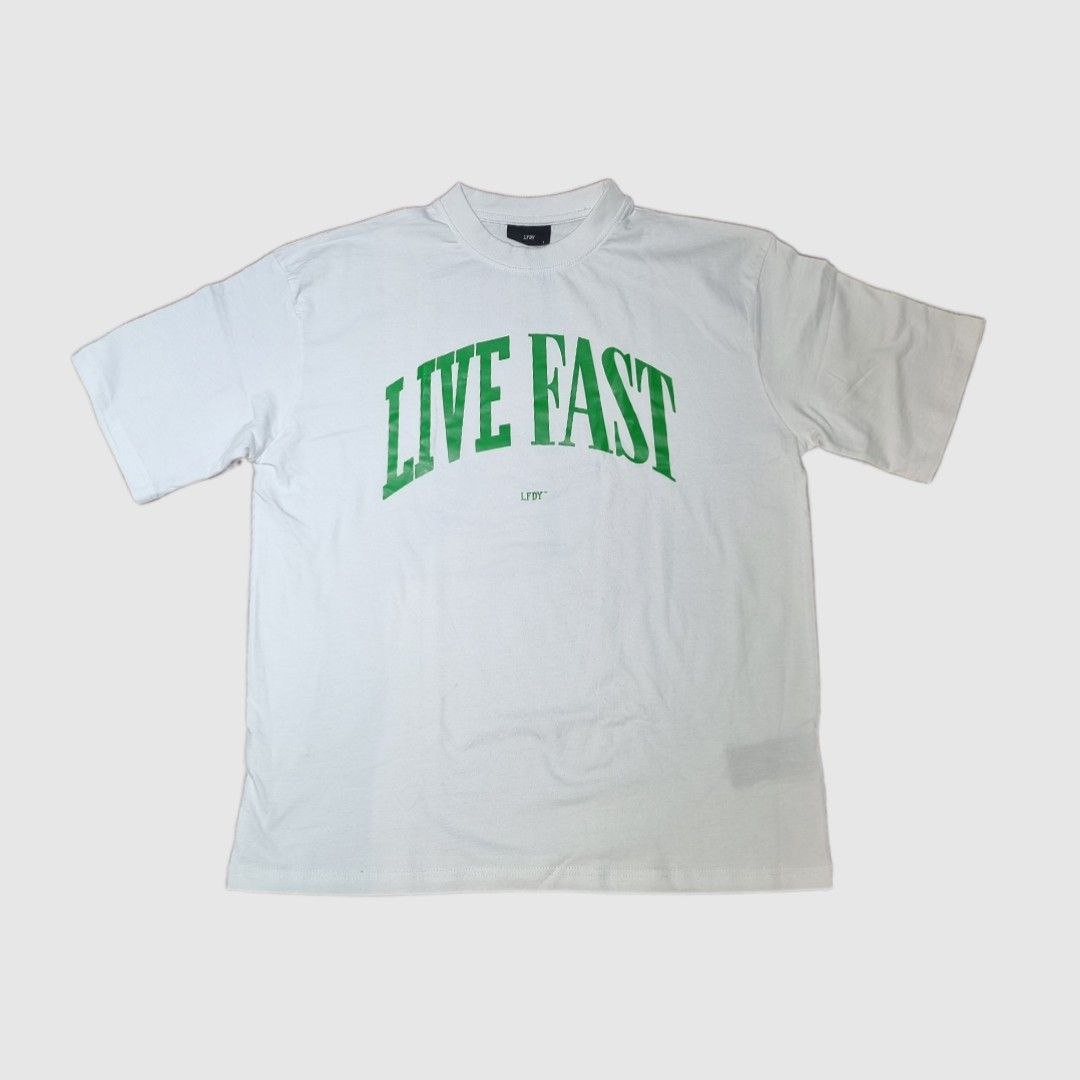 تی شرت اورسایز آستین کوتاه مردانه مدل LIVE FAST 01 رنگ سفید