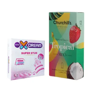 کاندوم چرچیلز مدل Tropical بسته 12 عددی به همراه کاندوم ایکس دریم مدل Super Stud
