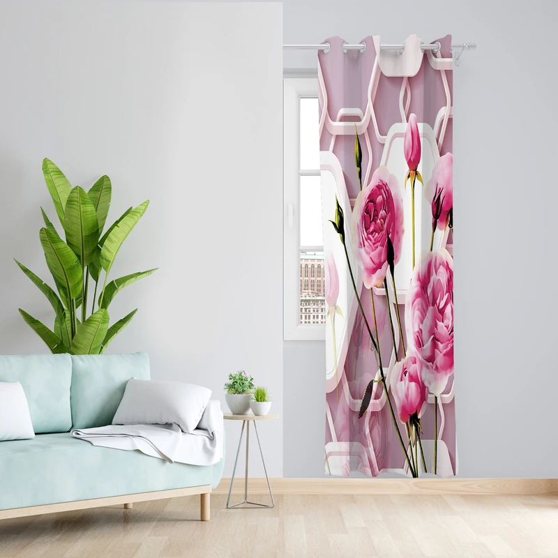 پرده طرح گل مدل مخمل پانچی کد L 1340L Z سایز 140x200 سانتی متر