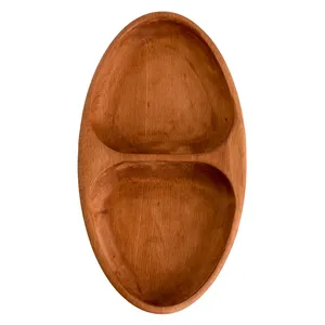ظرف سرو چوبی گردوچ مدل بیضی دو خانه کد LT - 3000