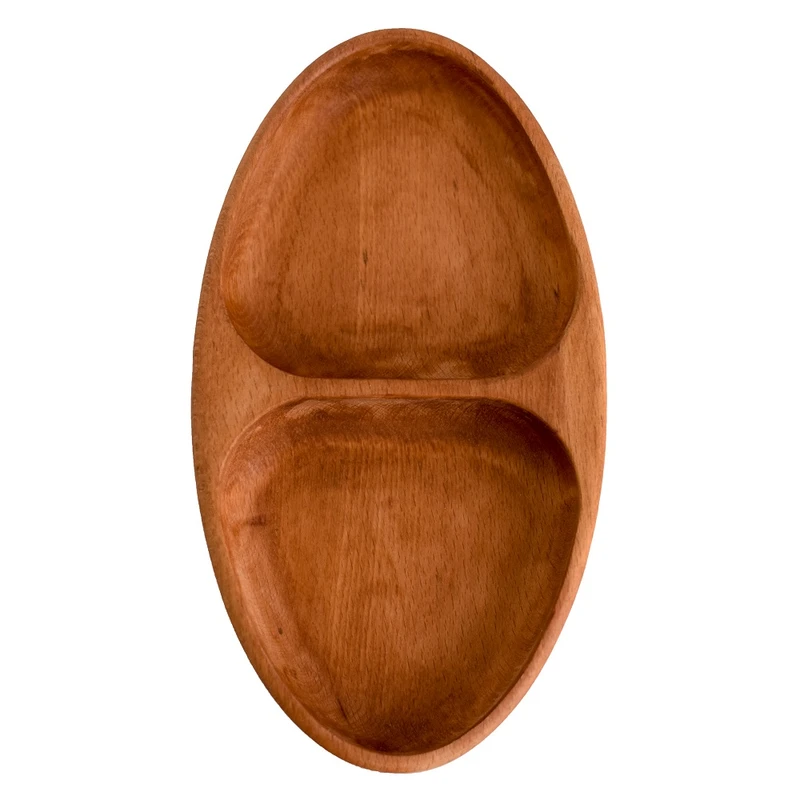 ظرف سرو چوبی گردوچ مدل بیضی دو خانه کد LT - 3000