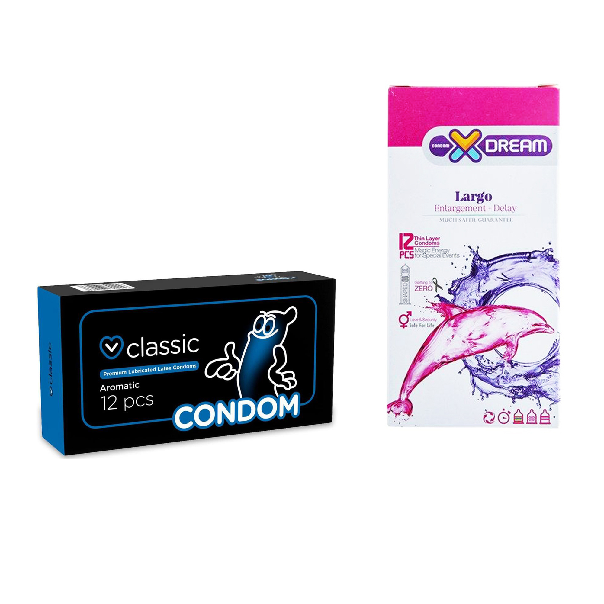 کاندوم ایکس دریم مدل Largo بسته 12 عددی به همراه کاندوم کاندوم مدل Classic بسته 12 عددی