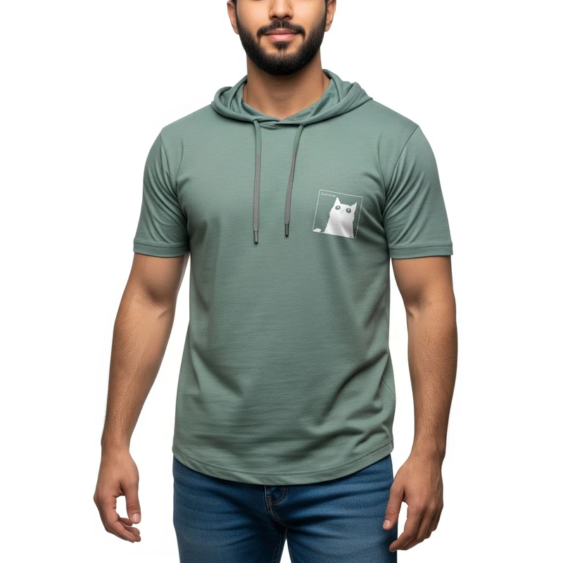 تی‌شرت کلاه‌دار آستین کوتاه مردانه مدل 14040604 grn