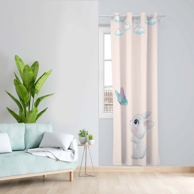 پرده طرح کودک خرگوش مدل مخمل پانچی کد 5579R z سایز 140x200 سانتی متر