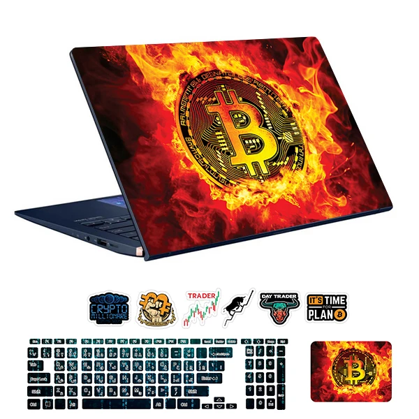 استیکر لپ تاپ توییجین و موییجین طرح Bitcoin کد 23 مناسب برای لپ تاپ 15.6 اینچ به همراه برچسب حروف فارسی کیبورد