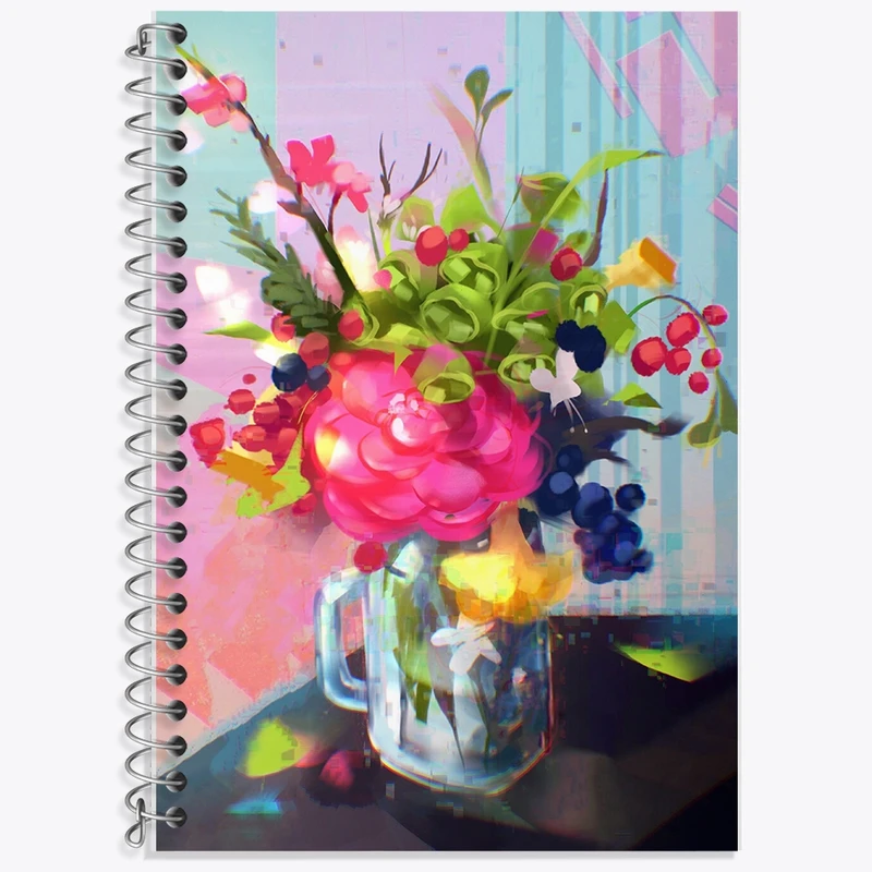 دفتر زبان 50 برگ خندالو مدل سه خط طرح گلدان گل کد F360