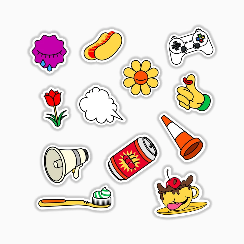 استیکر لپ تاپ و موبایل بووم طرح هات داگ رنگارنگ کد MA18 مجموعه 12 عددی