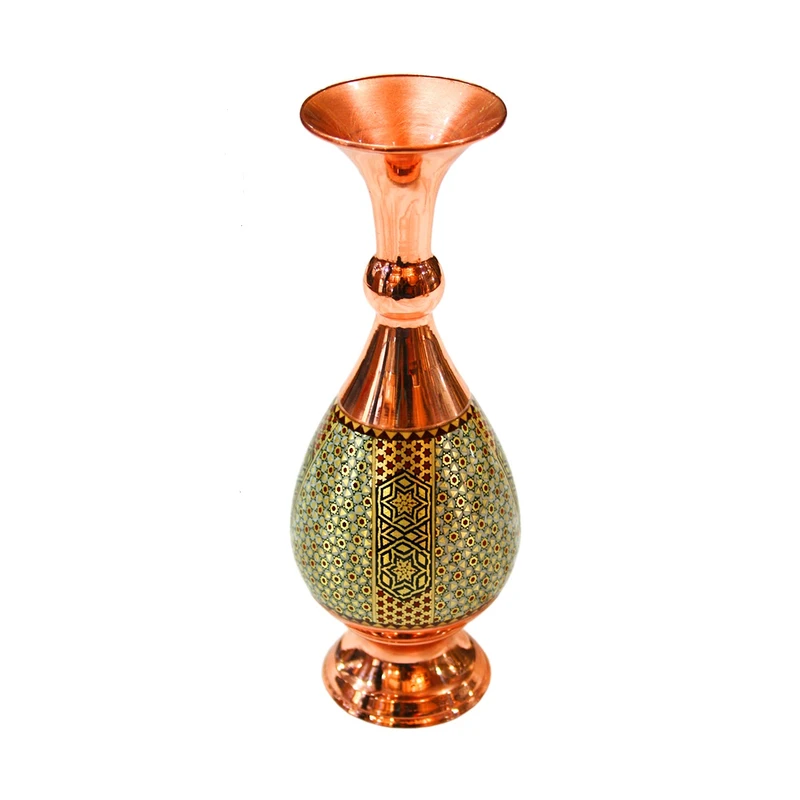 گلدان خاتم کاری مسی زاوش مدل صراحی کد 30