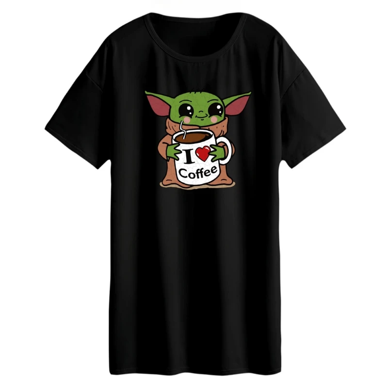 تی شرت لانگ زنانه مدل بیبی یودا و کافی