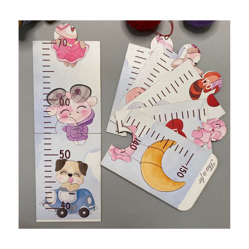 متر اندازه گیری کودک مدل چوبی طرح حیوانات