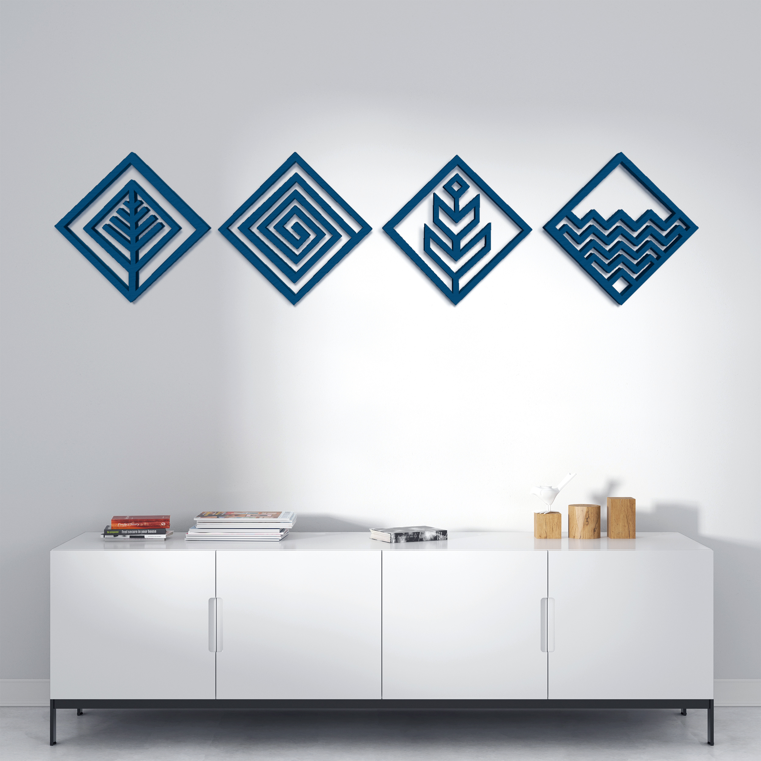  دیوارکوب مدل عناصر چهارگانه طرح لوزی مجموعه 4 عددی