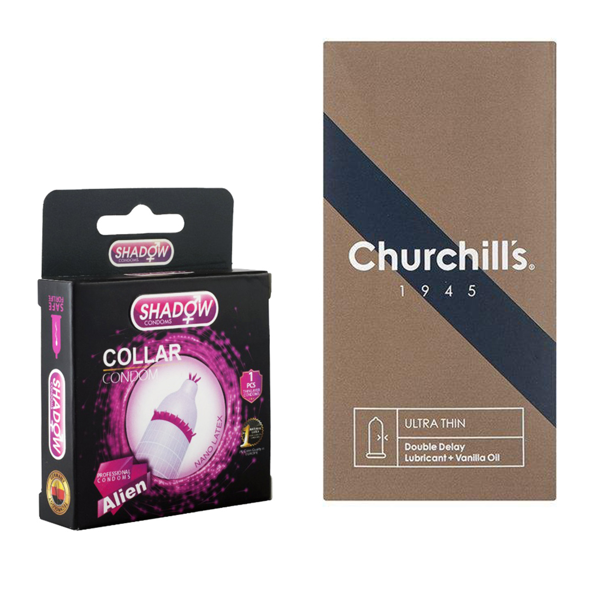 کاندوم چرچیلز مدل Ultra Thin Double Delay بسته 12 عددی به همراه کاندوم شادو مدل Collar