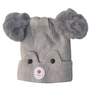 کلاه بافتنی بچگانه مدل خرس کوچولو رنگ طوسی