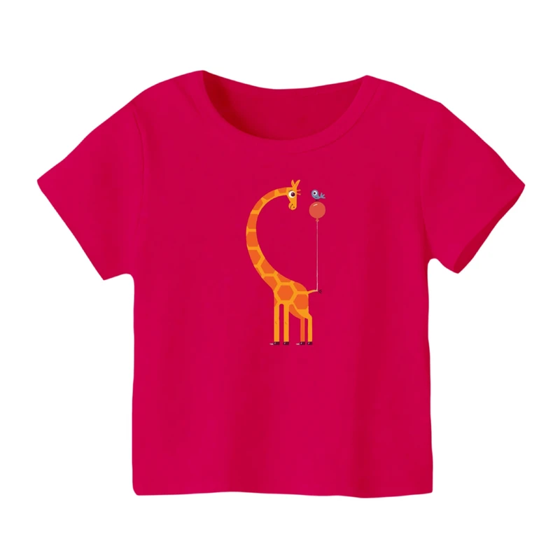 تی شرت آستین کوتاه بچگانه مدل زرافه کد ۲ رنگ سرخابی