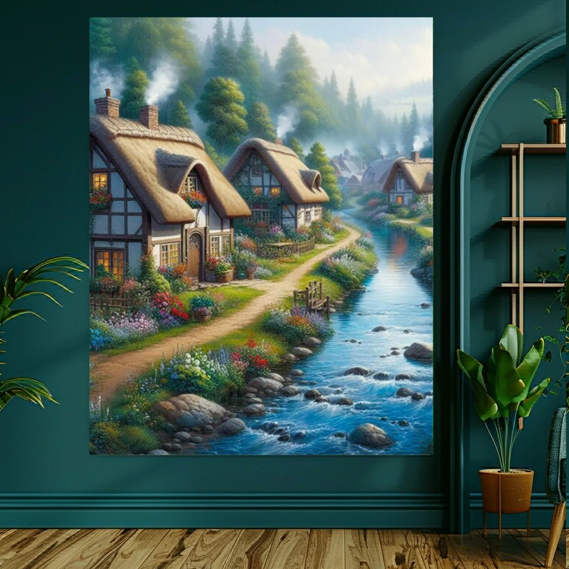 تابلو بوم طرح کلبه چوبی مدل سرسبز کد AR303309