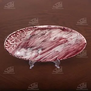 سینی سفالی‏ برداشت لعاب‏  آرانیک رنگ ‏زرشکی‏ طرح ‏ای جانِ جان‏ مدل 1000900009