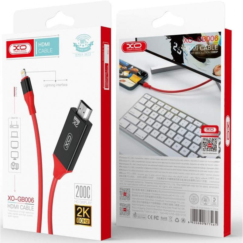کابل تبدیل HDMI به لایتنینگ ایکس او مدل GB006  طول 2 متر