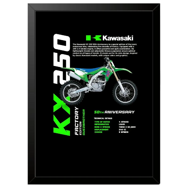 تابلو بکلیت طرح موتور سنگین کاوازاکی Kawasaki KX 250 مدل b-po1689 فریم مشکی