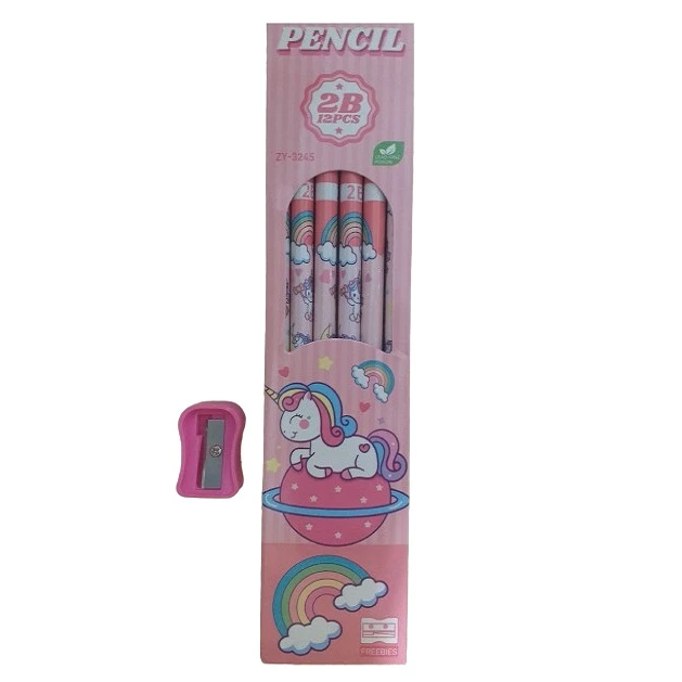 مداد مشکی مدل یونیکورن بسته 12 عددی به همراه تراش