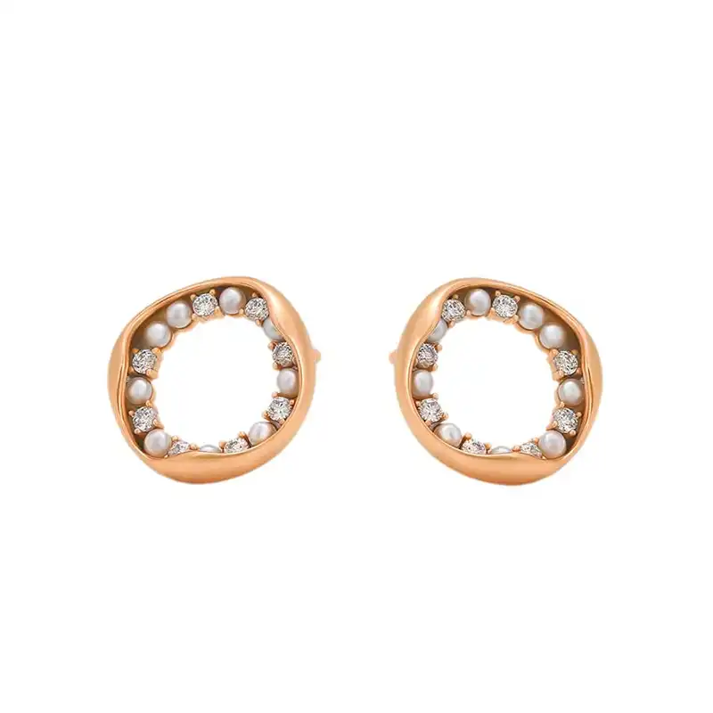 گوشواره زنانه ژوپینگ مدل دایره ای نگین و مروارید