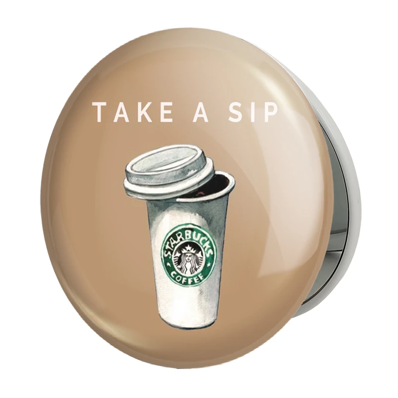 آینه جیبی خندالو طرح کافی شاپ قهوه مدل تاشو کد 27542 