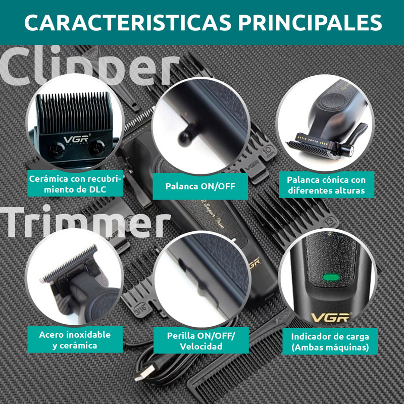 ماشین اصلاح موی سر و صورت شارژی وی جی ار مدل V-197 & 995 مجموعه 2 عددی