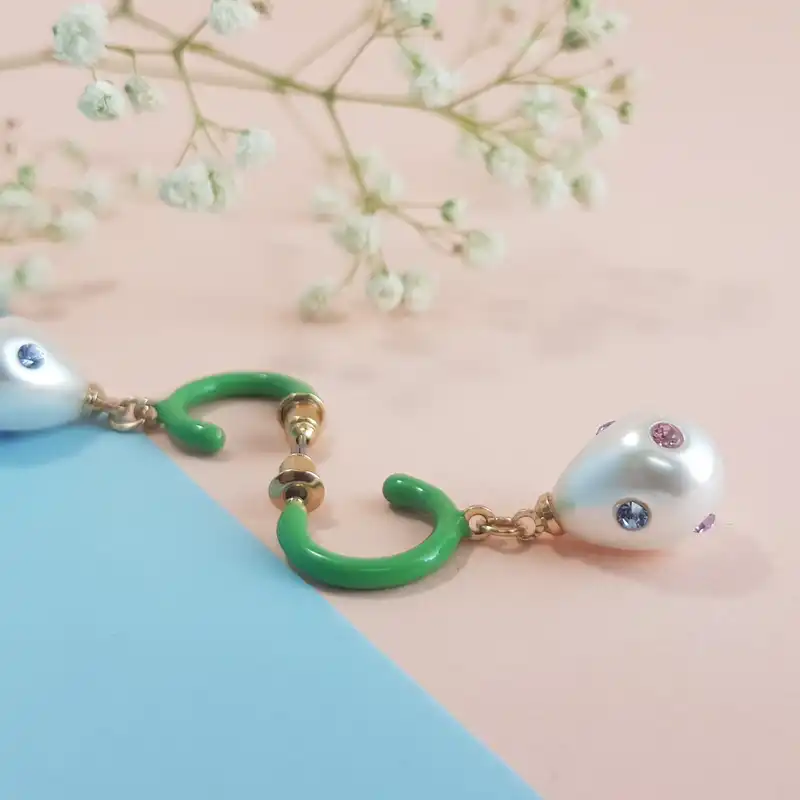 گوشواره زنانه آی ام مدل مروارید نگین دار