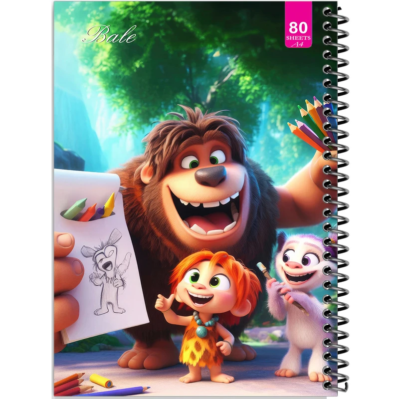 دفتر نقاشی 80 برگ بله مدل رحلی طرح فانتزی پسرانه انسان های نخستین کد A4-M13