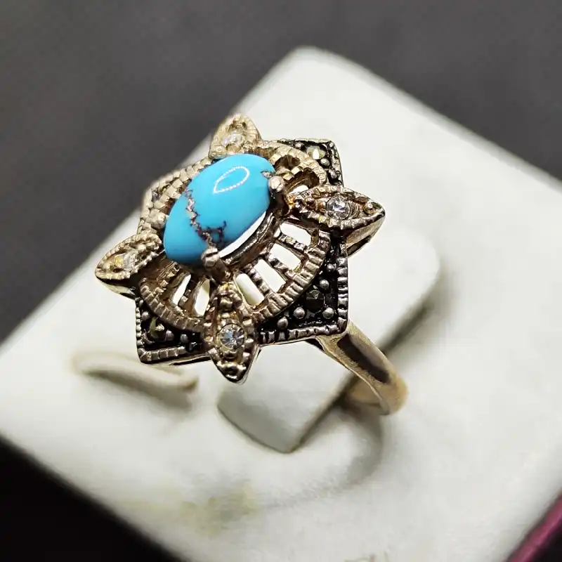 انگشتر نقره زنانه مدل فیروزه نیشابور کد 13